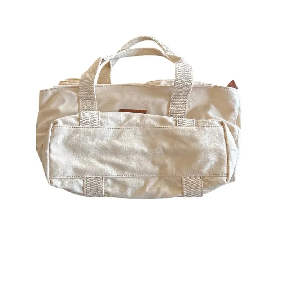 Personalized Canvas Tote Bag Cream Leather Trim Zip Top Monogram Smith